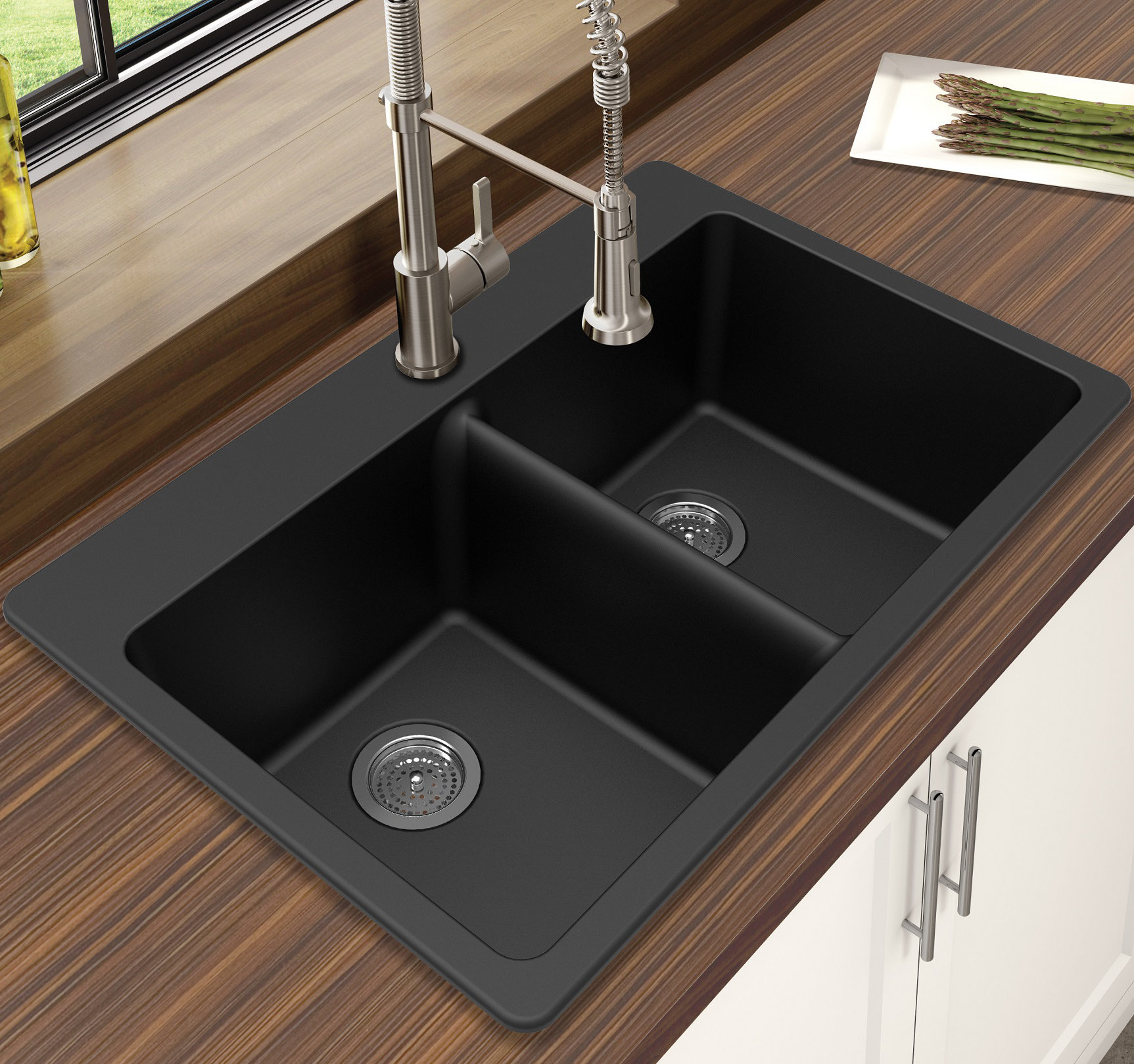 Winpro Granite Quartz 33" x 22" Double Bowl DropIn Kitchen Sink & Reviews Wayfair